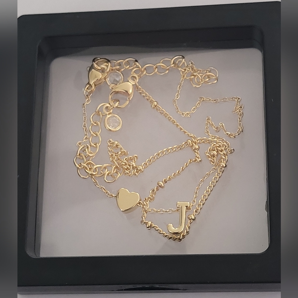 Gold Heart and Initial Bracelet